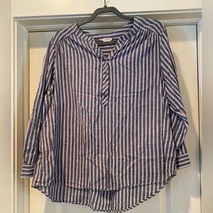 Jane & Delancey split neck striped‎ blue and white top